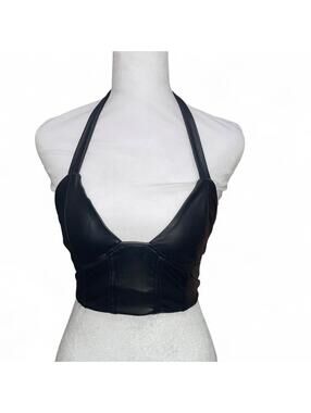 Black leather halter top with adjustable straps